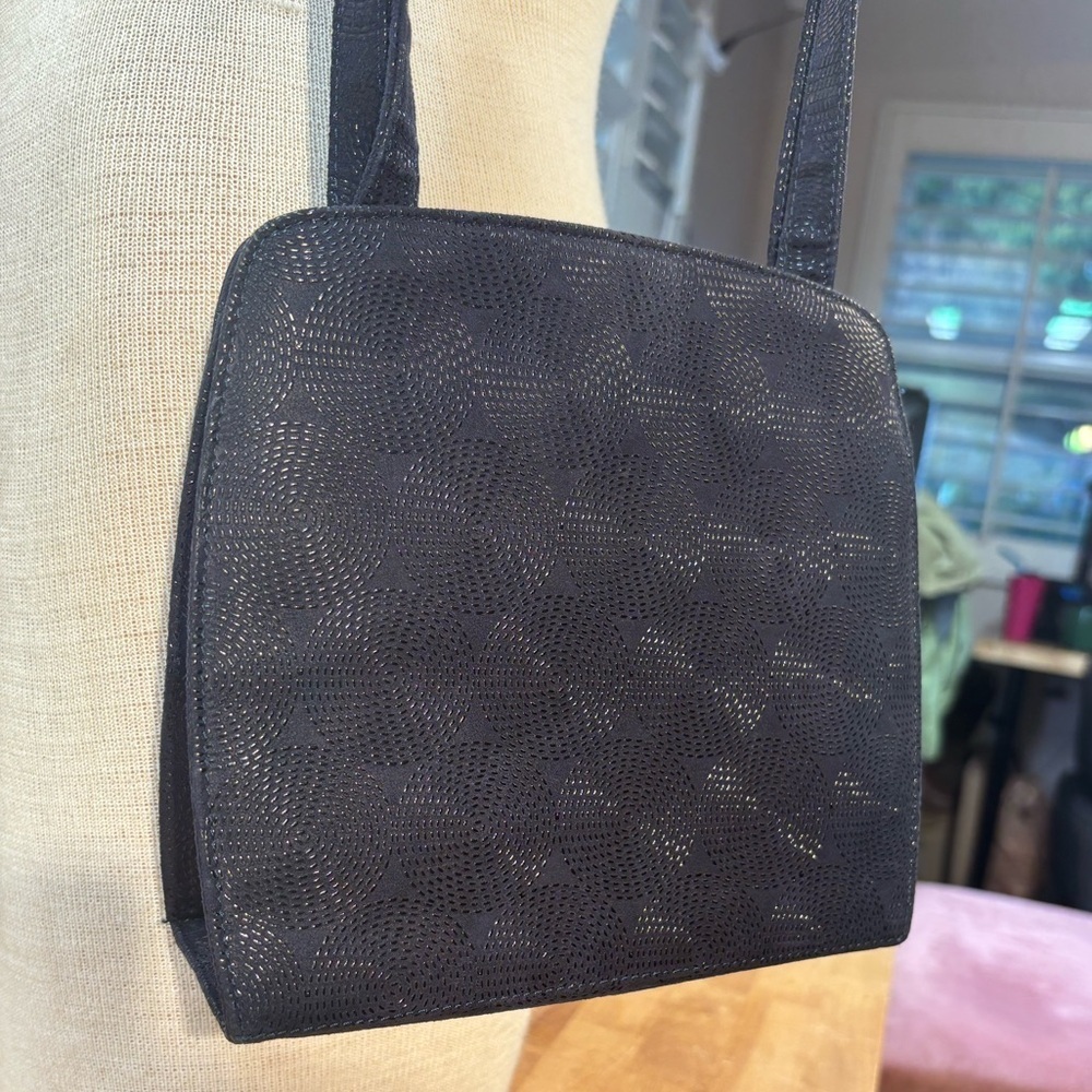 Vintage 80s Bruno Magli Shoulder Bag Black Geometric Italian - Picture 11 of 11